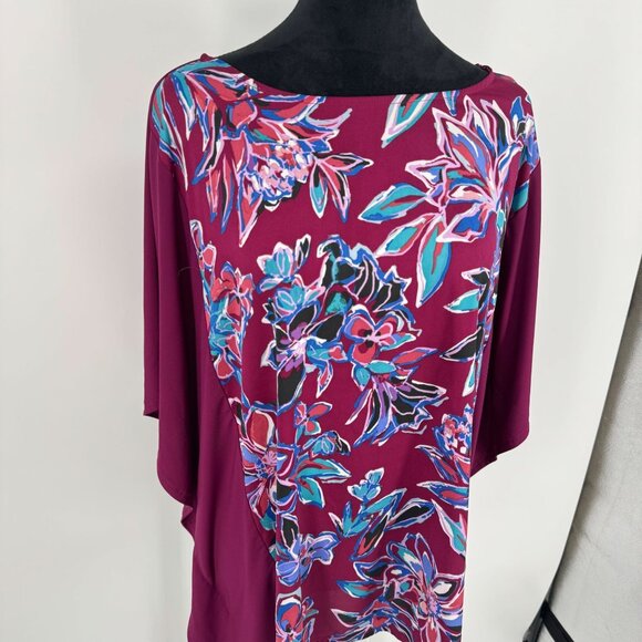 Bob Mackie Womens Floral Tunic Top Size 1X Stretch Colorful Work Party Loose Fit - Picture 3 of 8